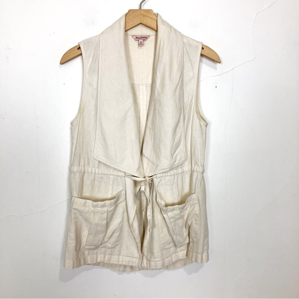Juicy Couture linen blend safari vest sleeveless blouse tank style cargo loose